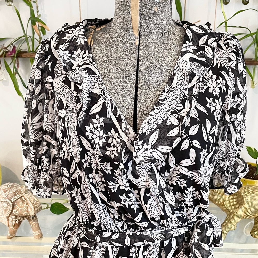 Black and white floral print LC Lauren Conrad Midi Dress - Picture 3 of 10